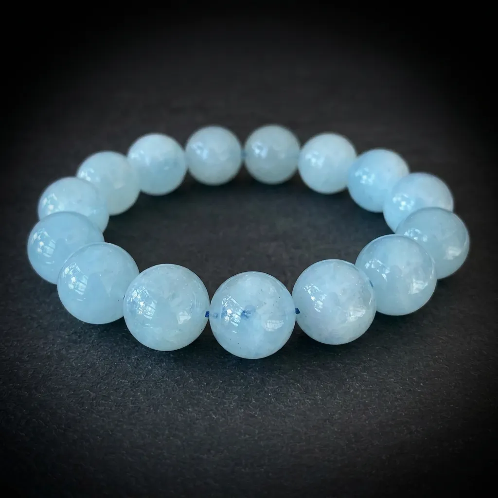 JiStones Ethereal Sky Blue Aquamarine Bracelet | Hand-Polished Natural Gemstone Jewelry Ethereal Sky Blue-Statement (11-12mm Beads)