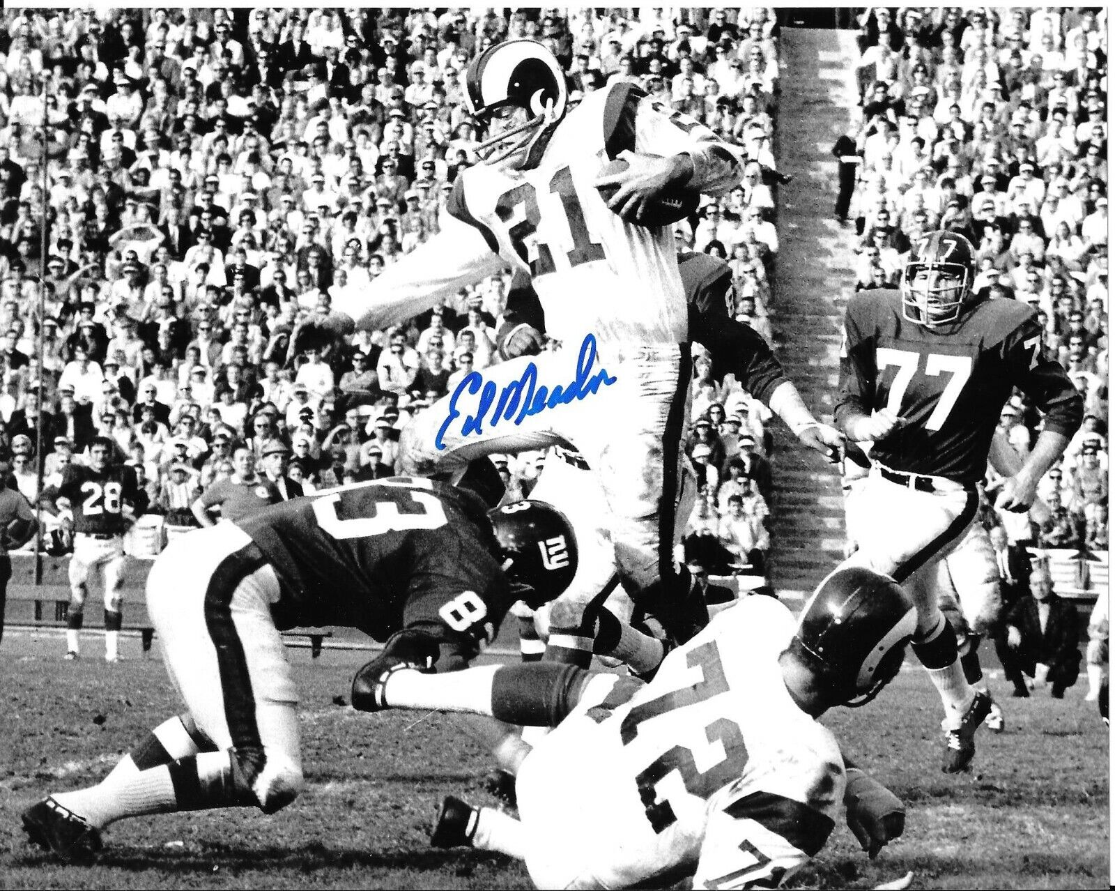 ED MEADOR LOS ANGELES RAMS 6X PRO BOWL & INTERCEPTIONS LEADER RARE SIGNED Photo Poster painting