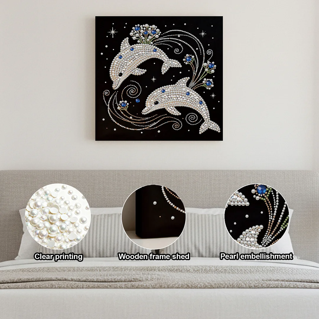 Dolphins DIY Pearl Art Diamond Painting With Frame 30x30cm for Adults Home Decor