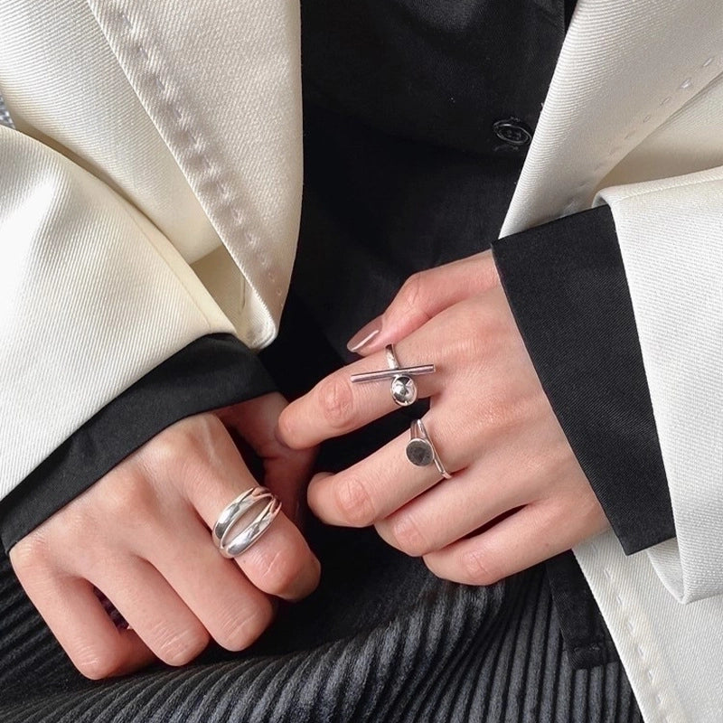 Minimalist Geometric Copper Silver Plated Rings