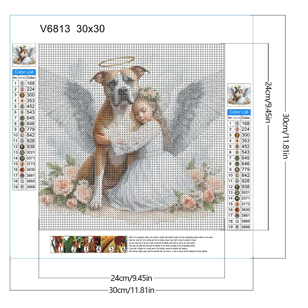 Full Round Diamond Painting 30*30cm - Angel Dog And Baby