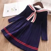 Kid Baby Girls Rabbit Sailor Collar New Knitted Preppy Dress
