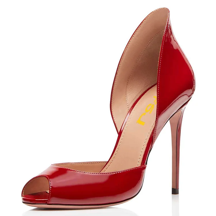Red Patent Leather Peep Toe Office Heels Pumps |FSJ Shoes
