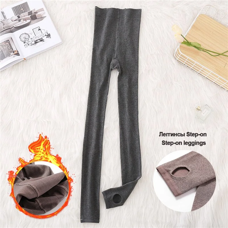 FINETOO Winter Velvet Leggings Body Slimming Cold-resistant Woman Striped Waist Legging Stretchy Comfortable Warm Fleece Pants