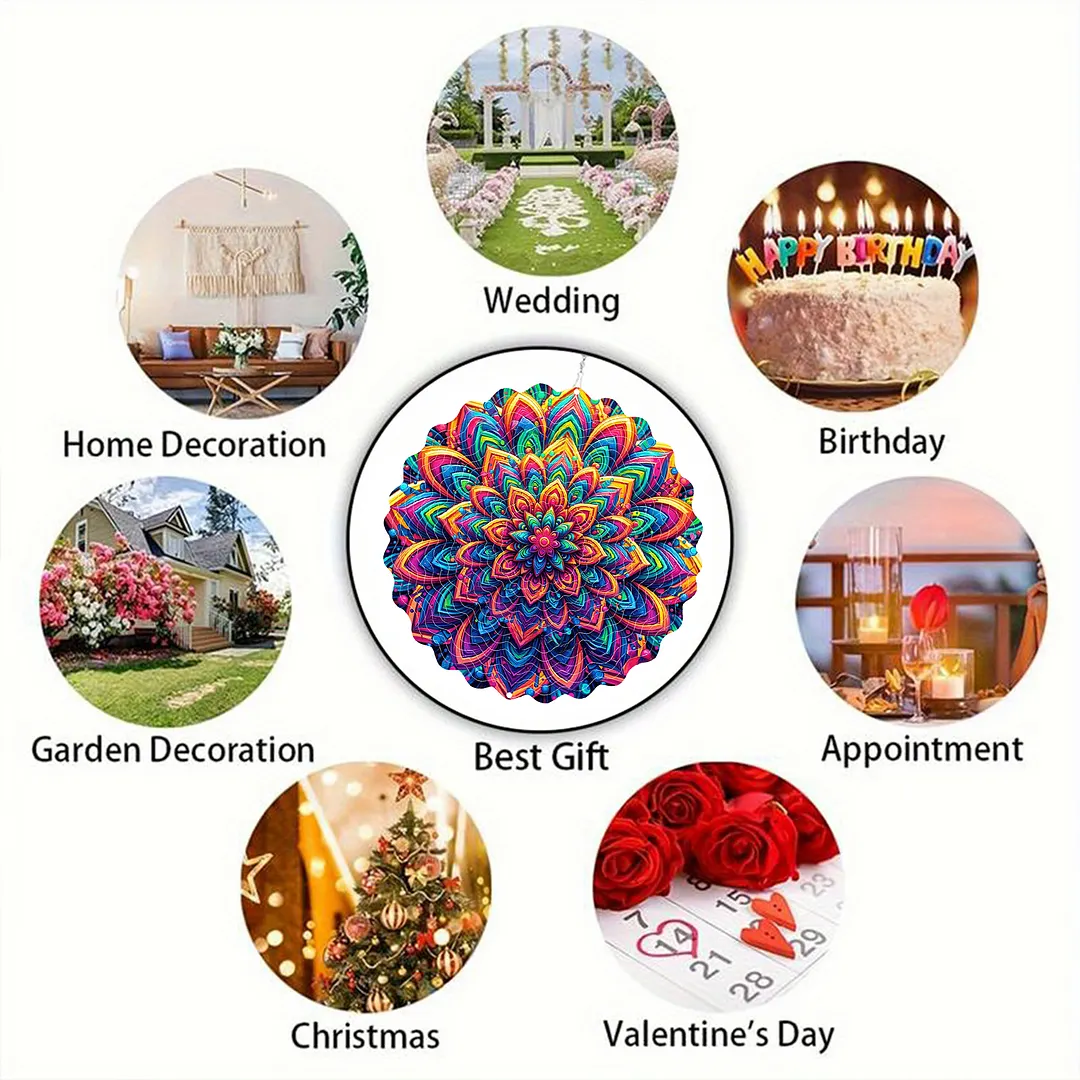 Mandalas Hanging Wind Spinner 360 Degree Rotating 3D Garden Wind Spinners 10-Inch Hanging Wind Catcher Art Gift for Home Garden Halloween Christmas (09)