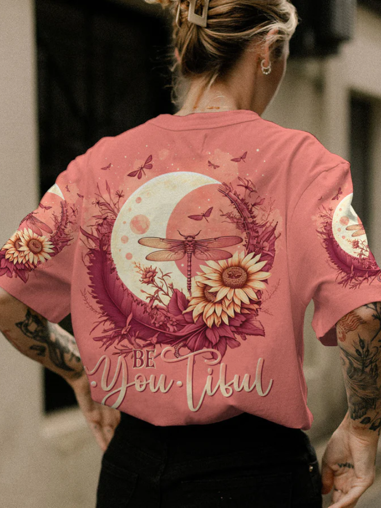 wearshes Be You Tiful Dragonfly Moon All Over Print T Shirt