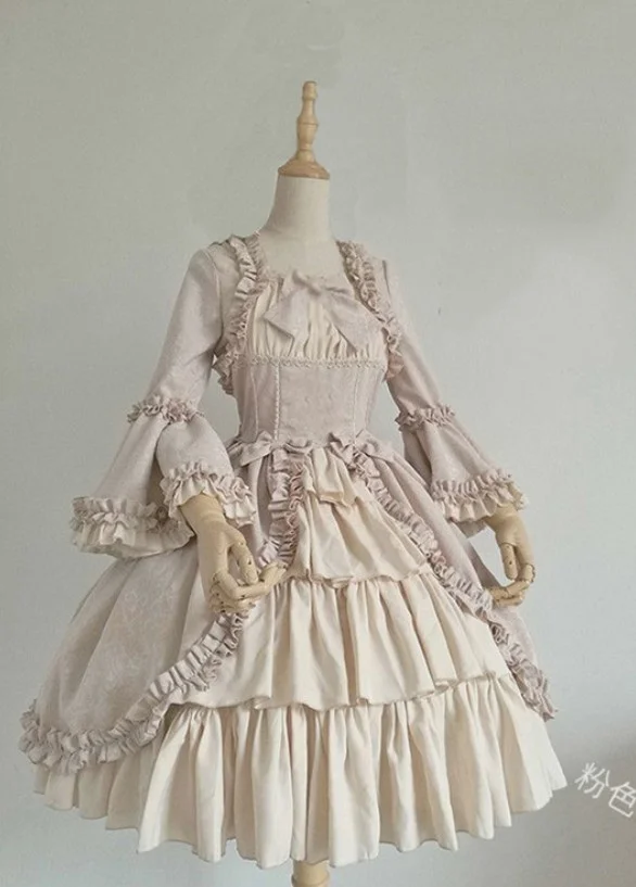 Uveng Uveng Retro Gothic Court Dress Side Collar Waist Thin Spliced Bow Design Ladies Dress Dress