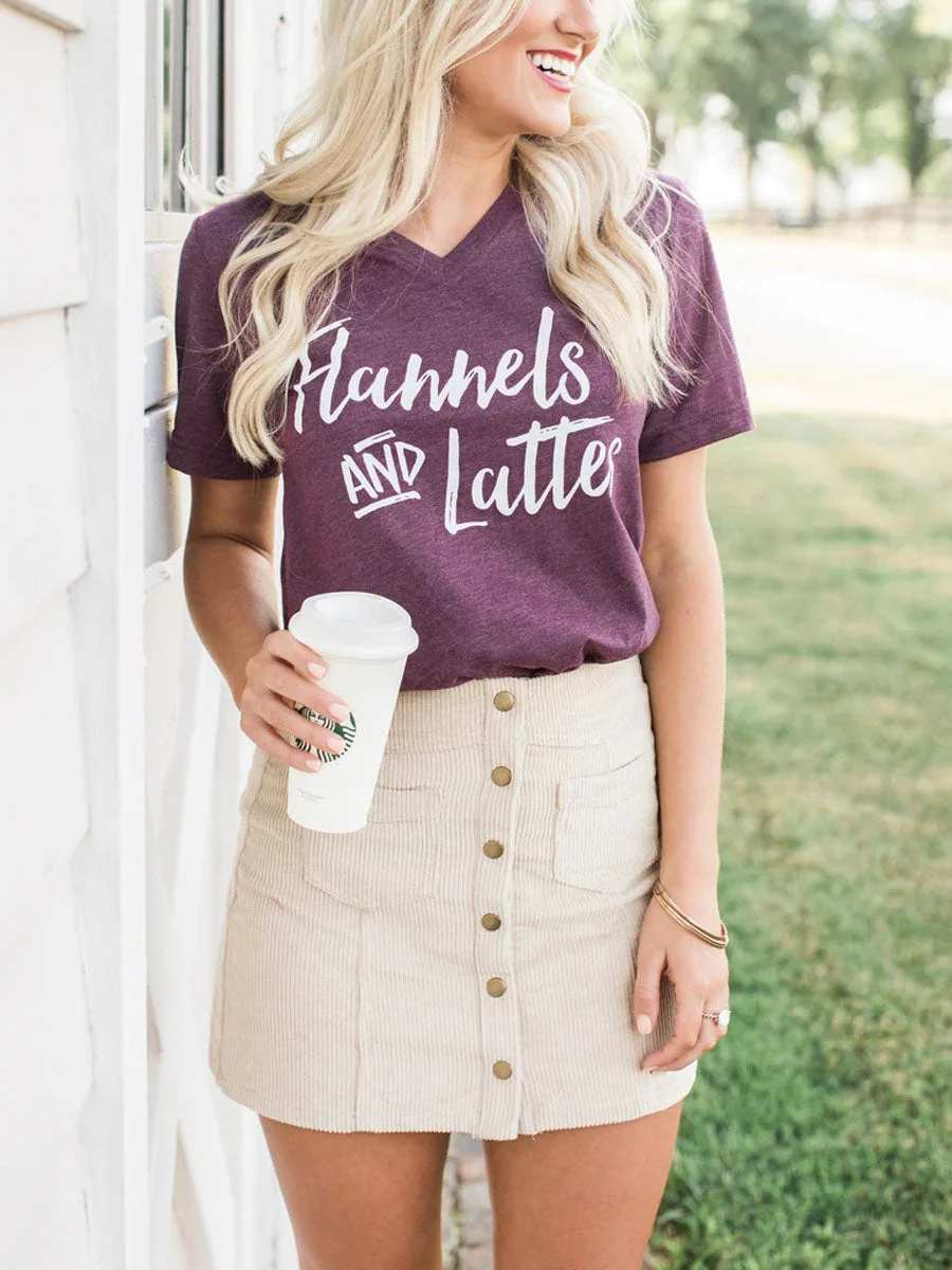 Printed V Neck T-shirt