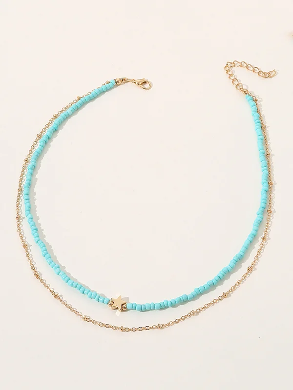 Beaded Chains Contrast Color Double Layered Dainty Necklace Necklaces Accessories