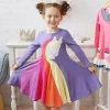 Kids Girl Rainbow Long-sleeved Cartoon Cute Princess Dresses