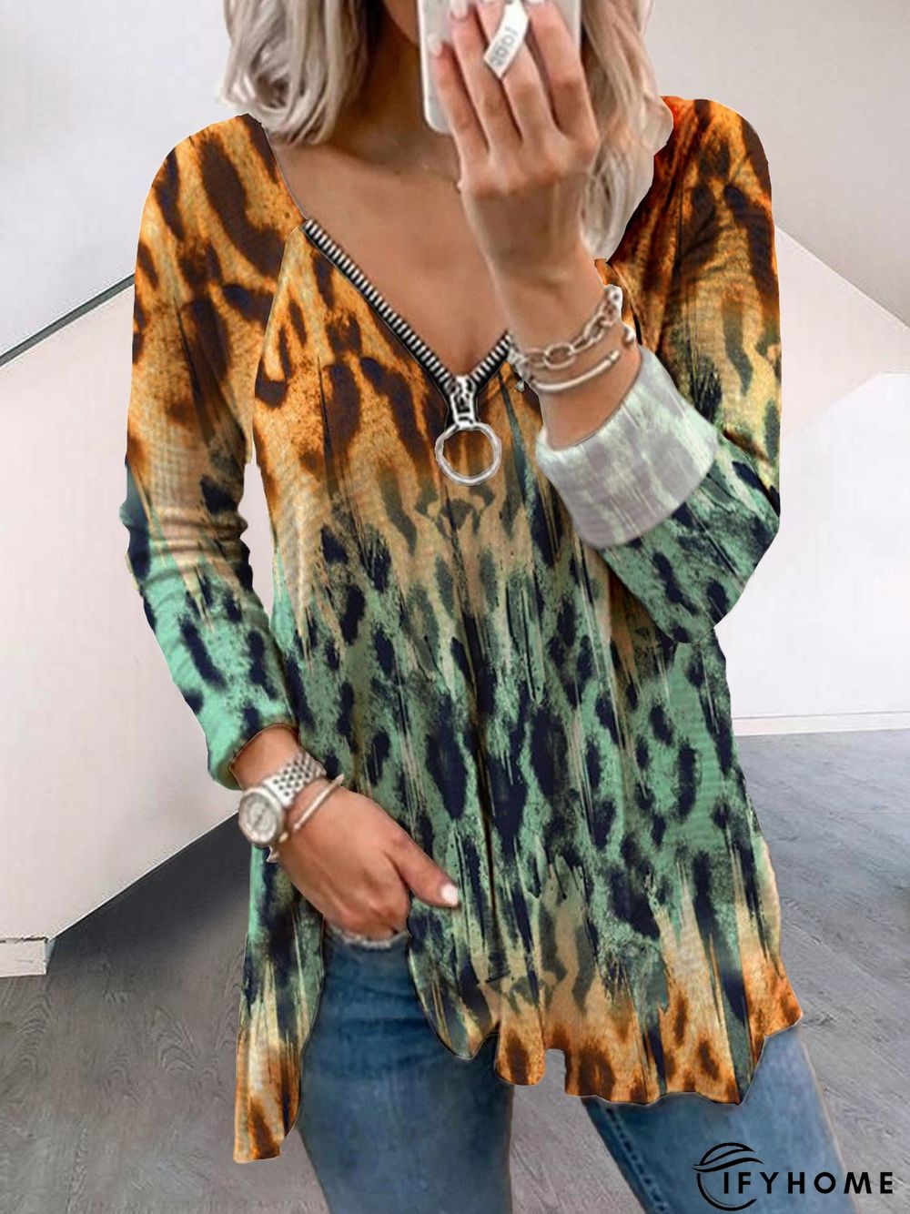 Long Sleeve Cotton-Blend Tunic T-Shirt | IFYHOME