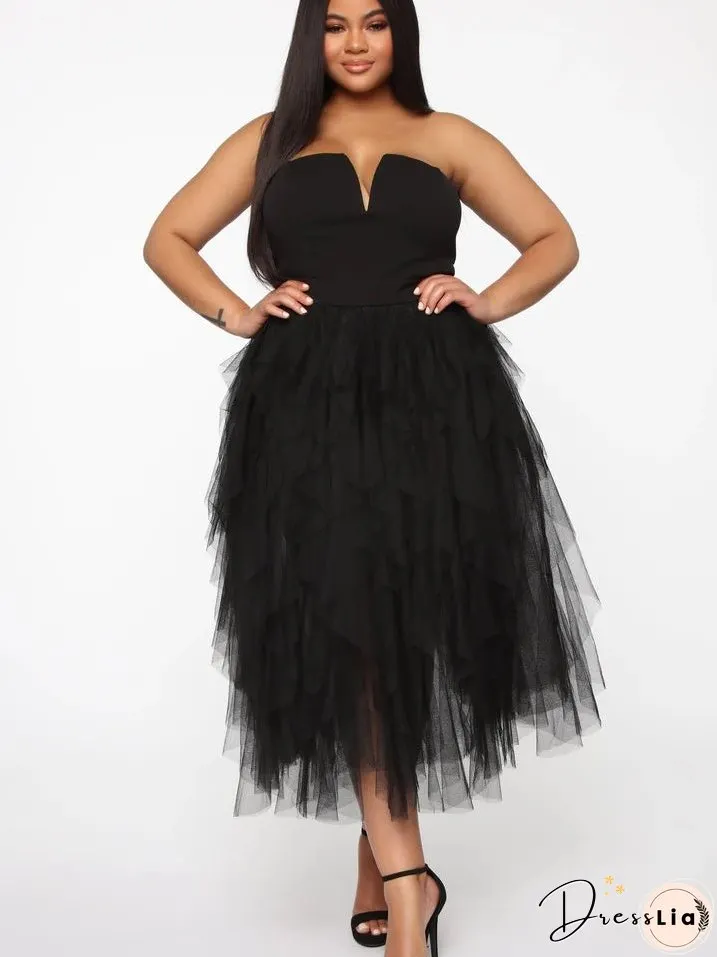 Temperament Mesh Tube Top Swing Evening Dress