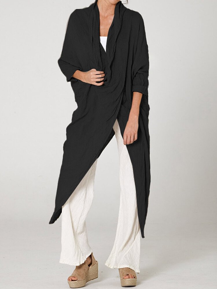 Vintage Long Sleeve Pile Collar Asymmetrical Long Blouse - Life is Beautiful for You - SheChoic
