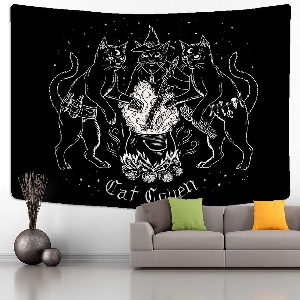 Cat Mysterious Tapestry Wall Hanging Bohemian Hippie TAPIZ Witchcraft Bedspread Divination Home Decor