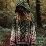 Women's Vintage Cable Knit Embroidery Gradient Hooded Sweater - Image 2