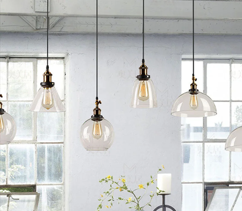 Vintage Pendant Lights Amber Glass E27 Edison Bulb Pendant Lamp