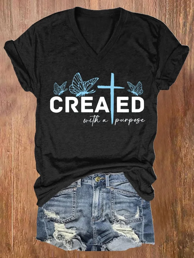 Created With A Purpose Cross Butterfly Print Casual T-Shirt