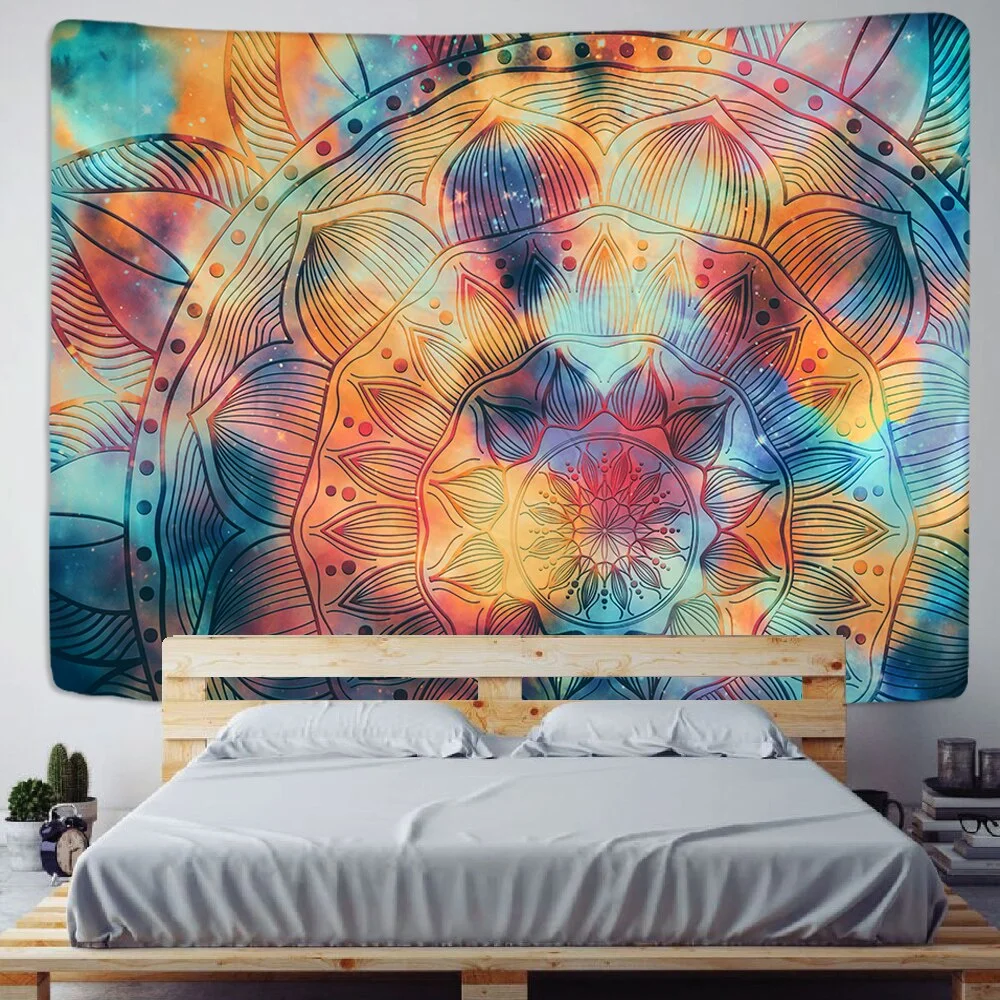 Lotus Dazzle Colour Tapestry Modern Psychedlic Mandala Tapestry Hippie Room Wall Rectangle Hanging Blanket Art Home Decor