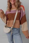 Women's Cropped Colorblock Drop Shoulder Chunky Knitted Sweater
