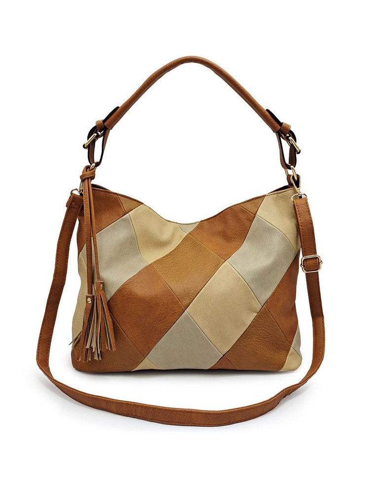 Women’s Retro PU Leather Stitching Shoulder Bag