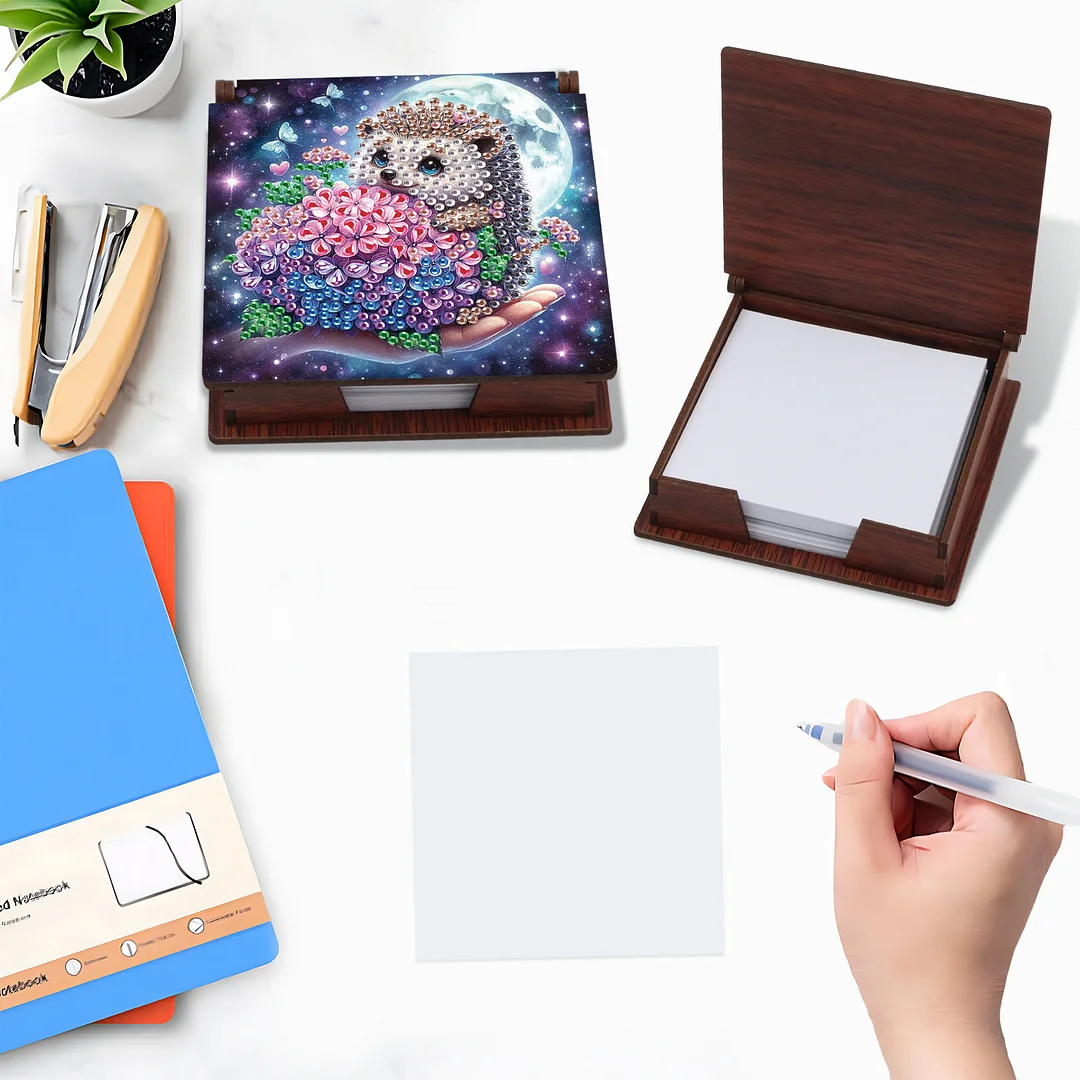 Wooden DIY Hedgehog Hydrangea Bouquet Diamond Painting Kit Note Box for Office
