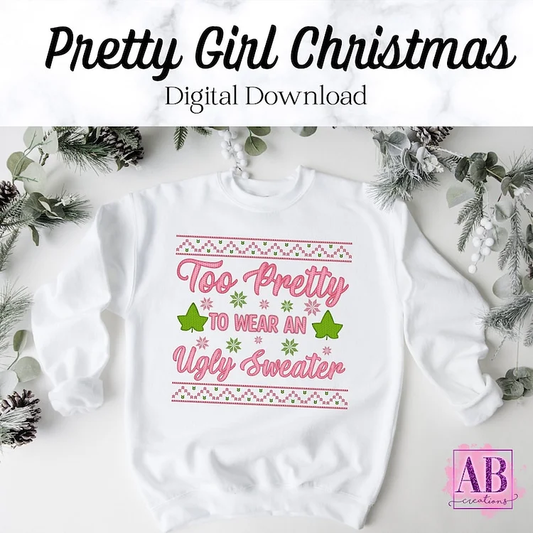 Pretty Girl Pink and Green Alpha Kappa Alpha Inspired Holiday Ugly Sweater