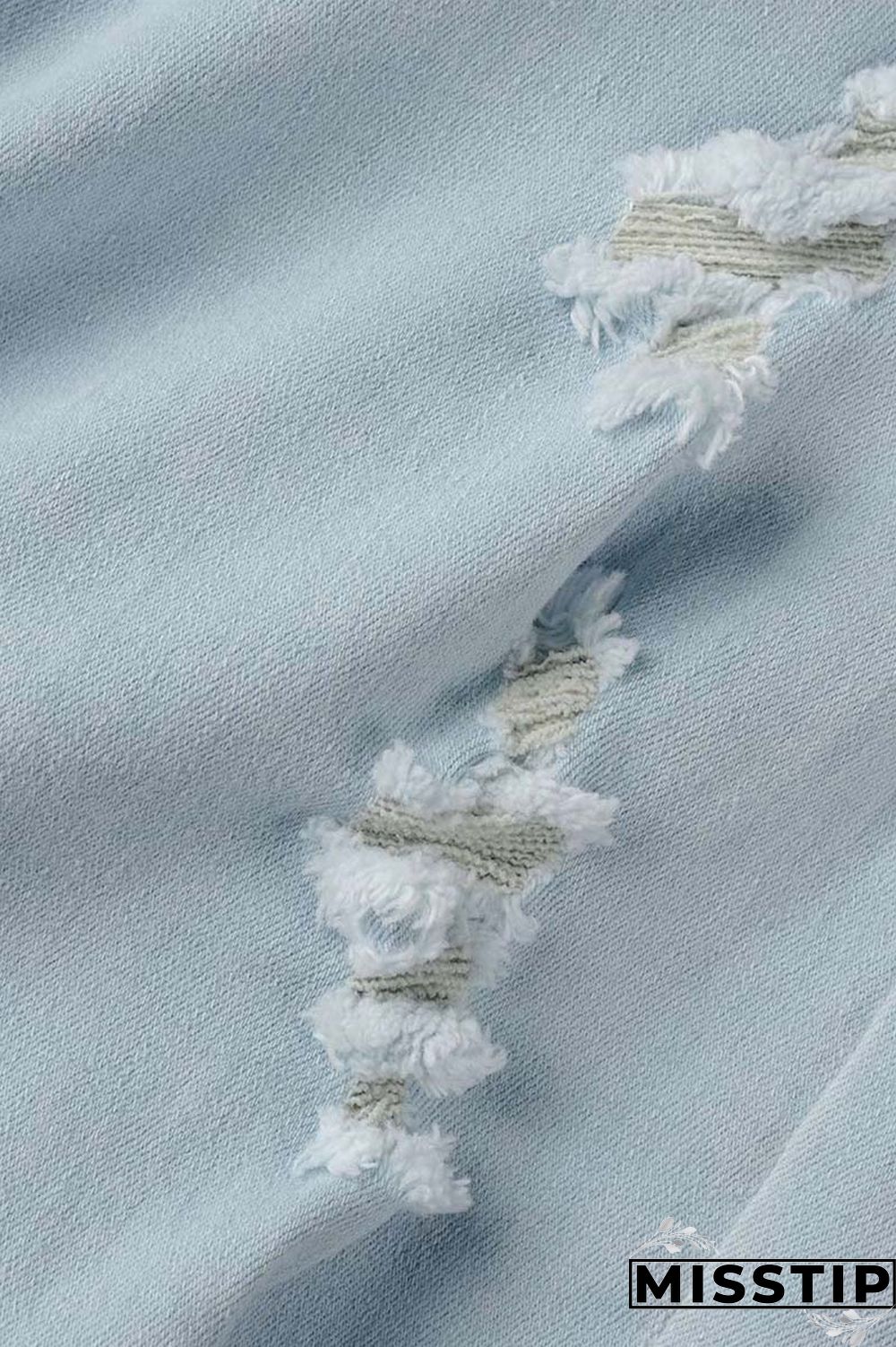 Blue Casual Solid Ripped Patchwork High Waist Regular Denim Jeans