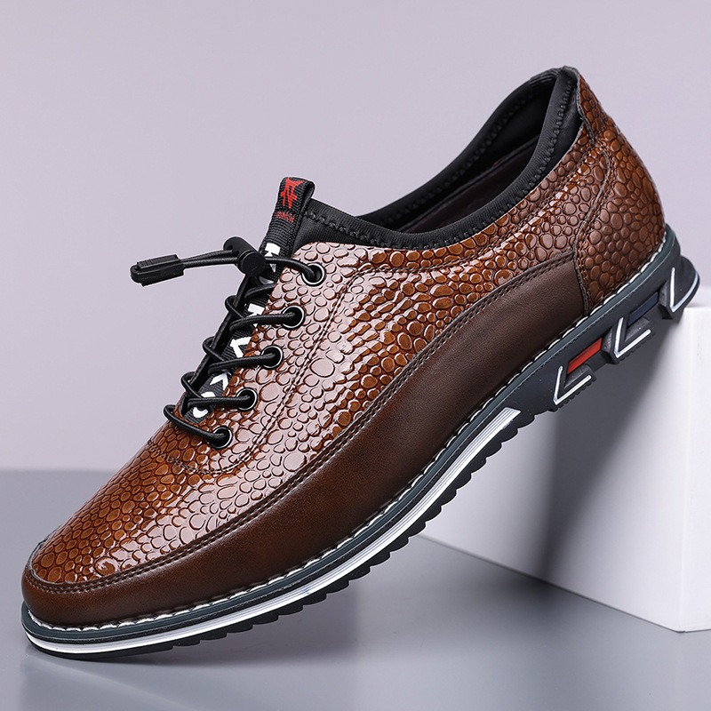 Arkget Shoes | Men's Croc-Embossed Leather Oxfords Elastic Strap Dress Shoes