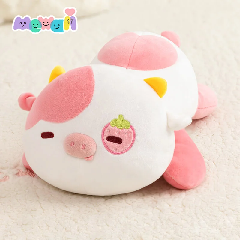 Mewaii® 13” Cute Strawberry Cow Plush Pillow Stuffed Animal Kawaii Plush Body Pillow Squishy