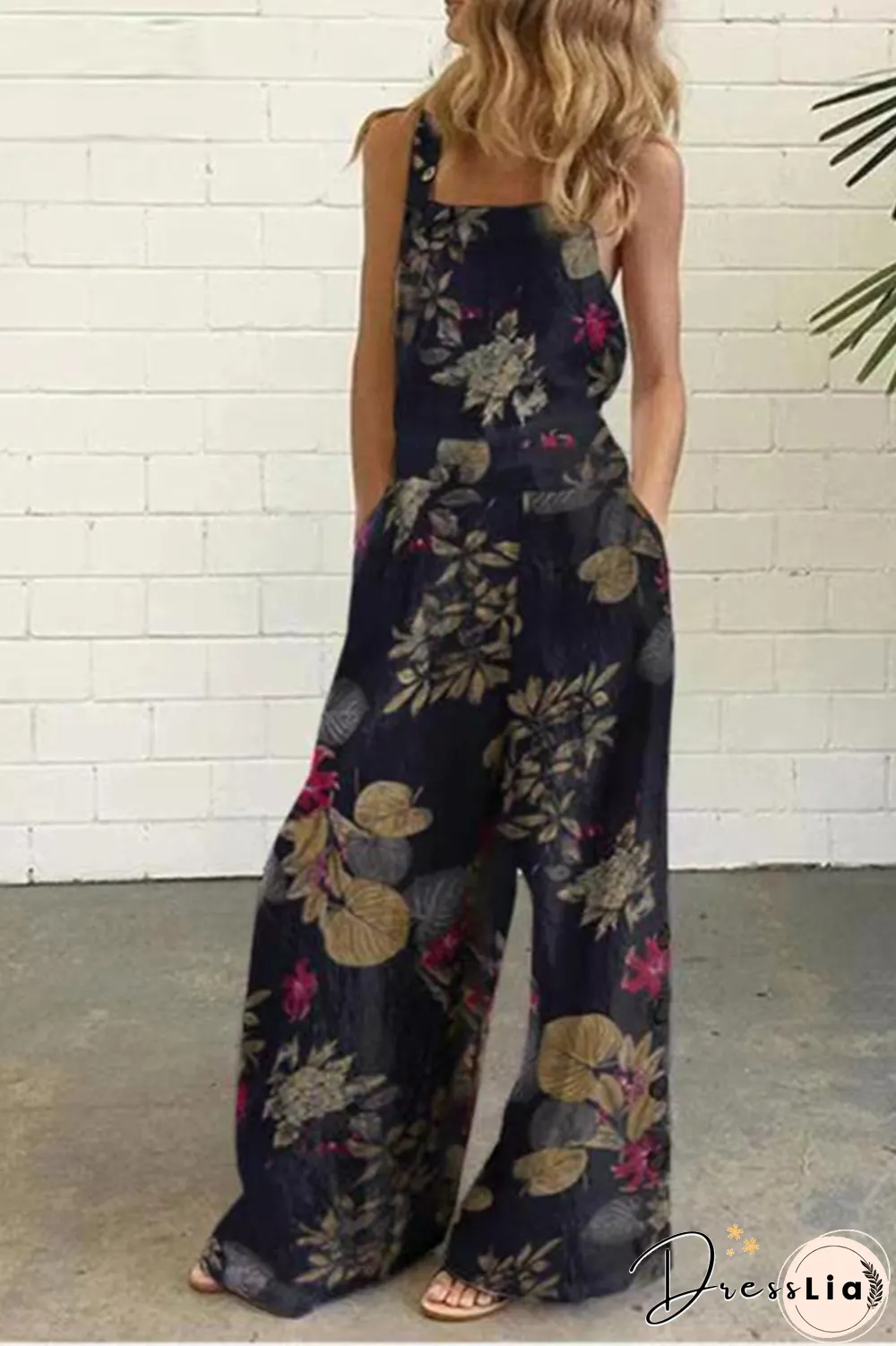 Elegant Dot Print Square Collar Straight Jumpsuits(10 Colors)
