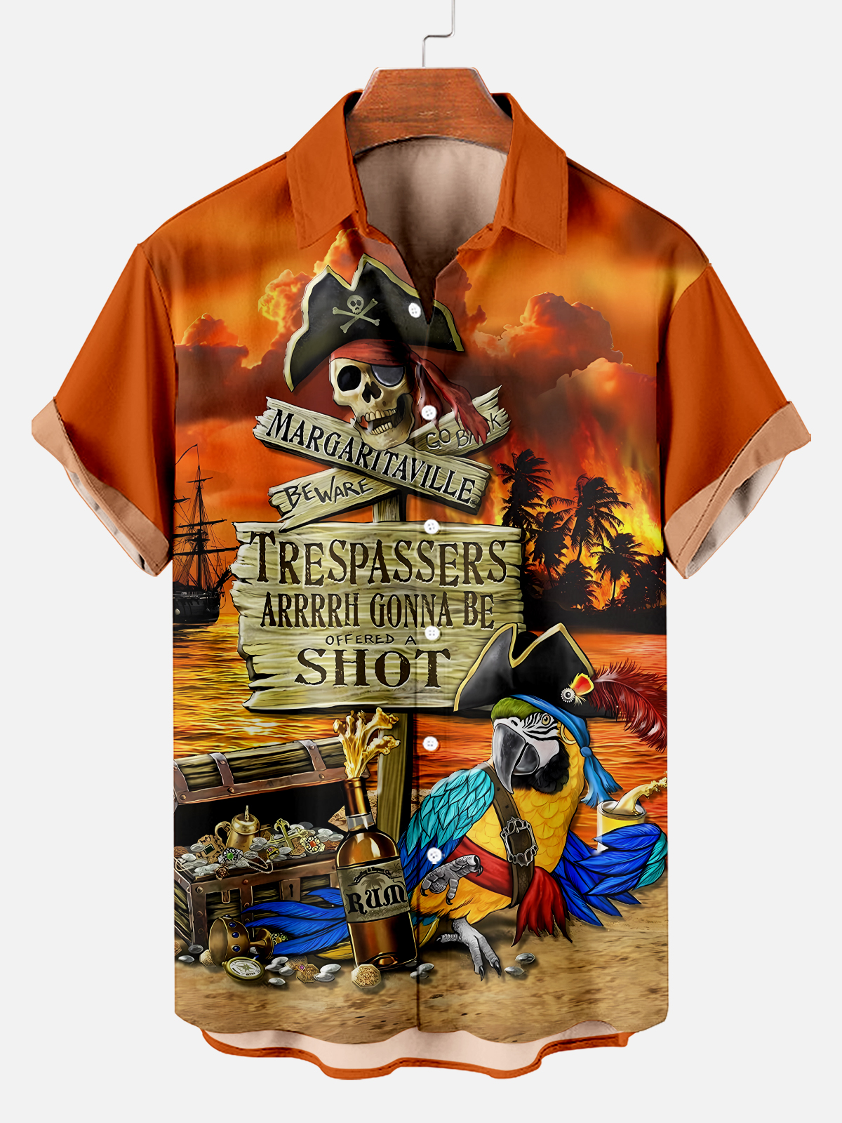 Men's Hawaiian Pirate Parrot Party Short Sleeve Shirt PLUSCLOTHESMAN