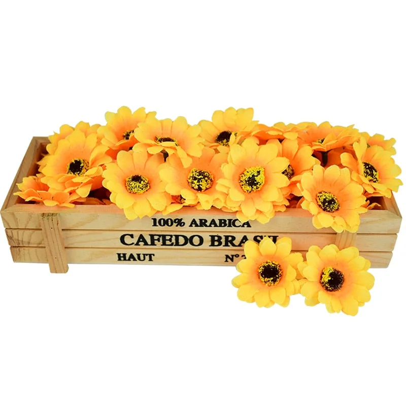 100Pcs 4.5cm Mini Silk Sunflower Artificial Flowers Head For Wedding Party Home Decoration DIY Wreath Scrapbooking Fake Flowers
