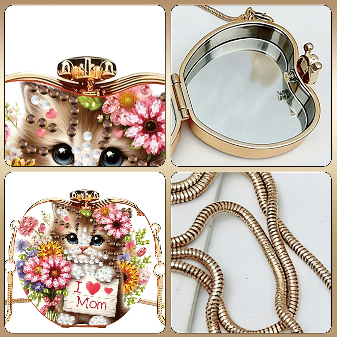 Cats and Flowers DIY Acrylic Love Diamond Art Painting Card Case Wallet with Chain Small Diamond Painting Crossbody Bag for Adults Women Girls Gift