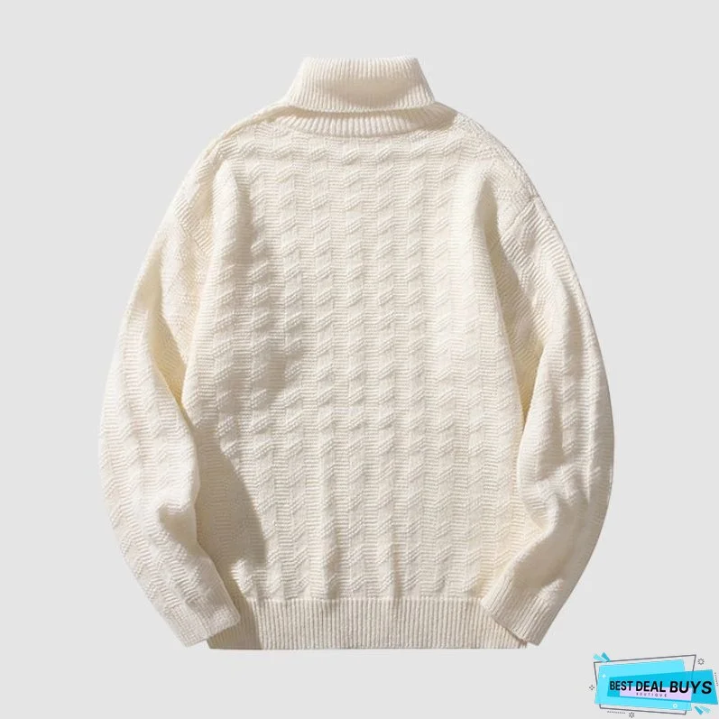 Solid Color Jacquard Turtleneck Sweater