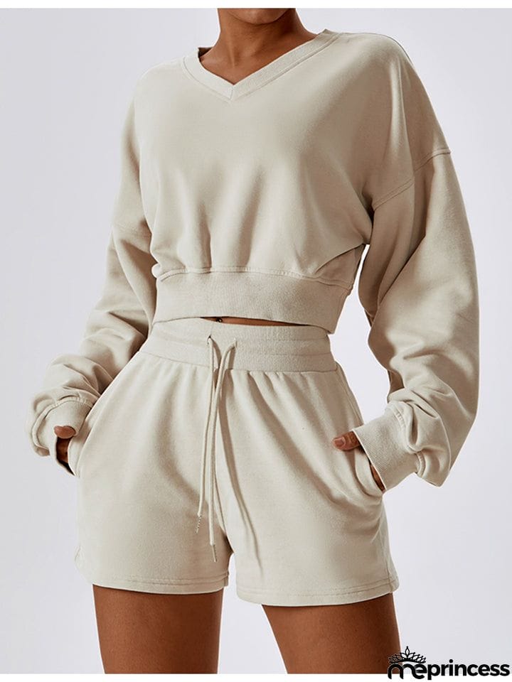 V-Neck Dropped Shoulder Sports Sweatshirt