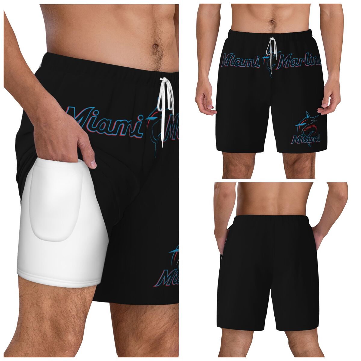 Miami Marlins Team Logo Men's Swim Trunks with Compression Liner