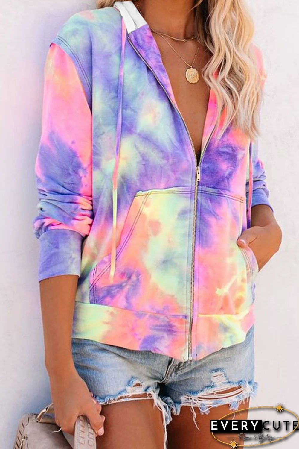 Multicolor Tie-dye Pocket Zip Up Hoodie