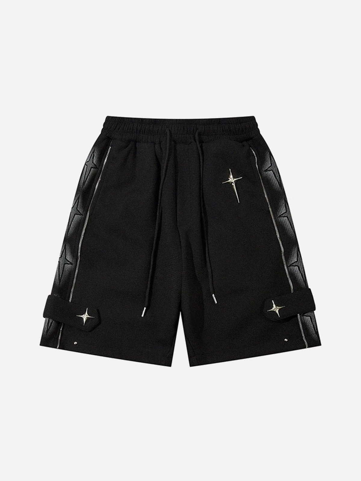 Black Vintage Star Side Zip Up Shorts Front