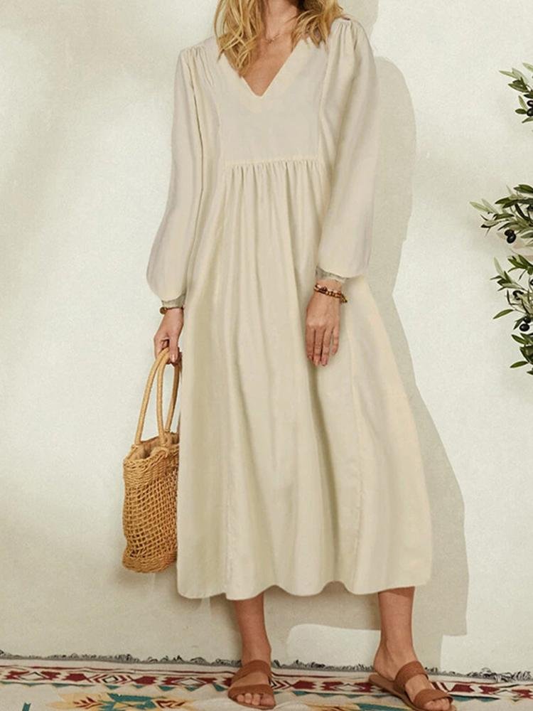 Women's New Fashion Cotton Linen Loose Long-sleeved Dresses