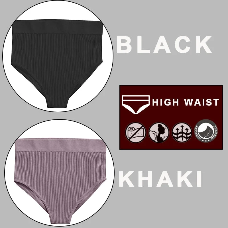 FINETOO 2PCS/Set Sexy Women Panties Underwear 10 Solid Colors Underpants For Girls High Waist Bodyshaper Briefs Seamless Pantys