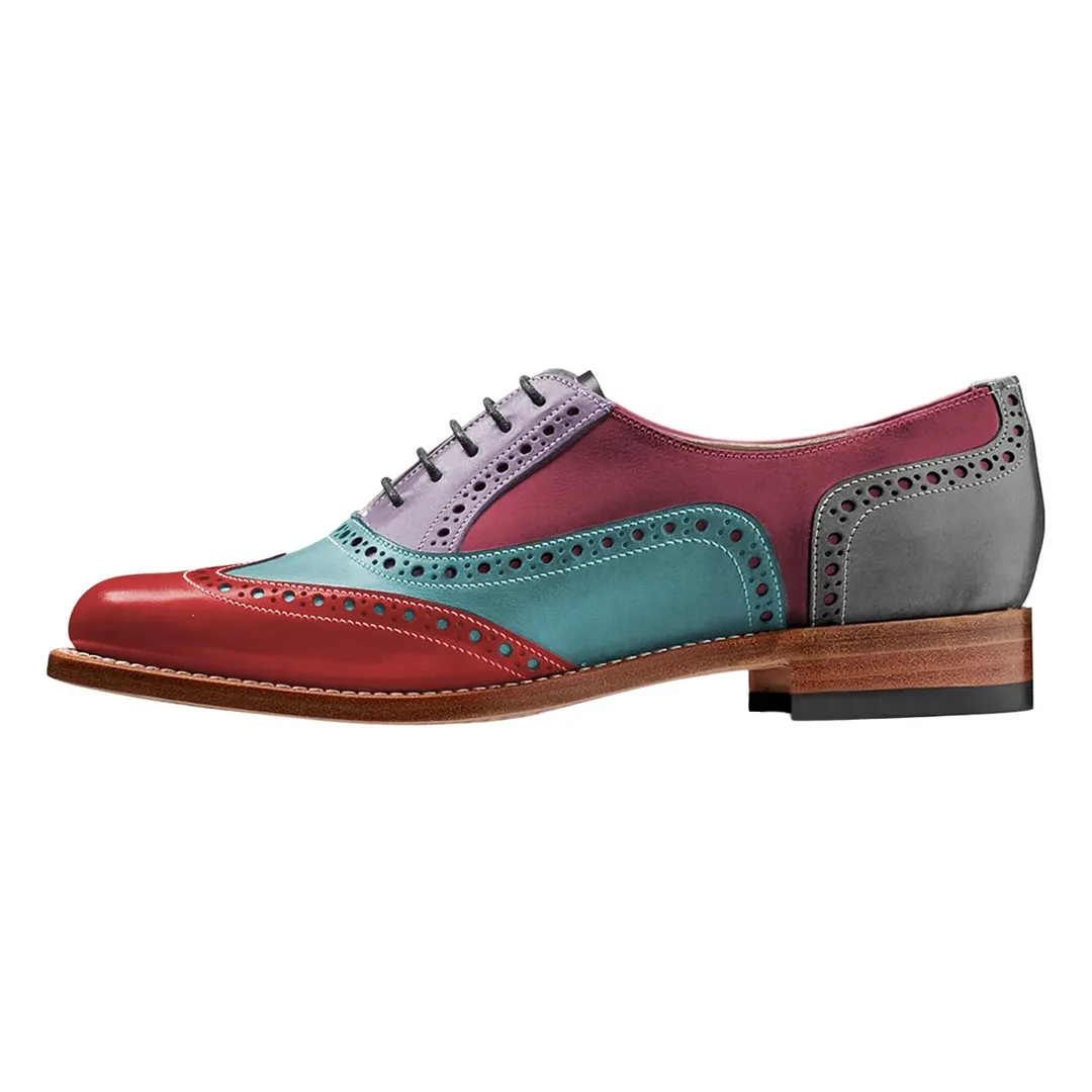 Multicolor Perforated Round Toe Lace-Up Flat Oxford Shoes Women