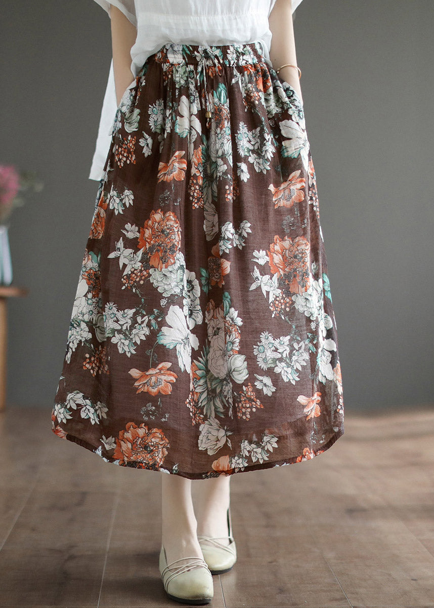 VCSHOES Loose Black Print Tie Waist A Line Skirts Summer