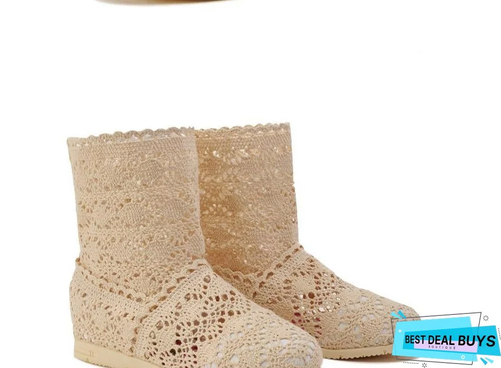 Women Cut-Outs Fashion Shoes Knitted short lace Boot ankle botas Boots