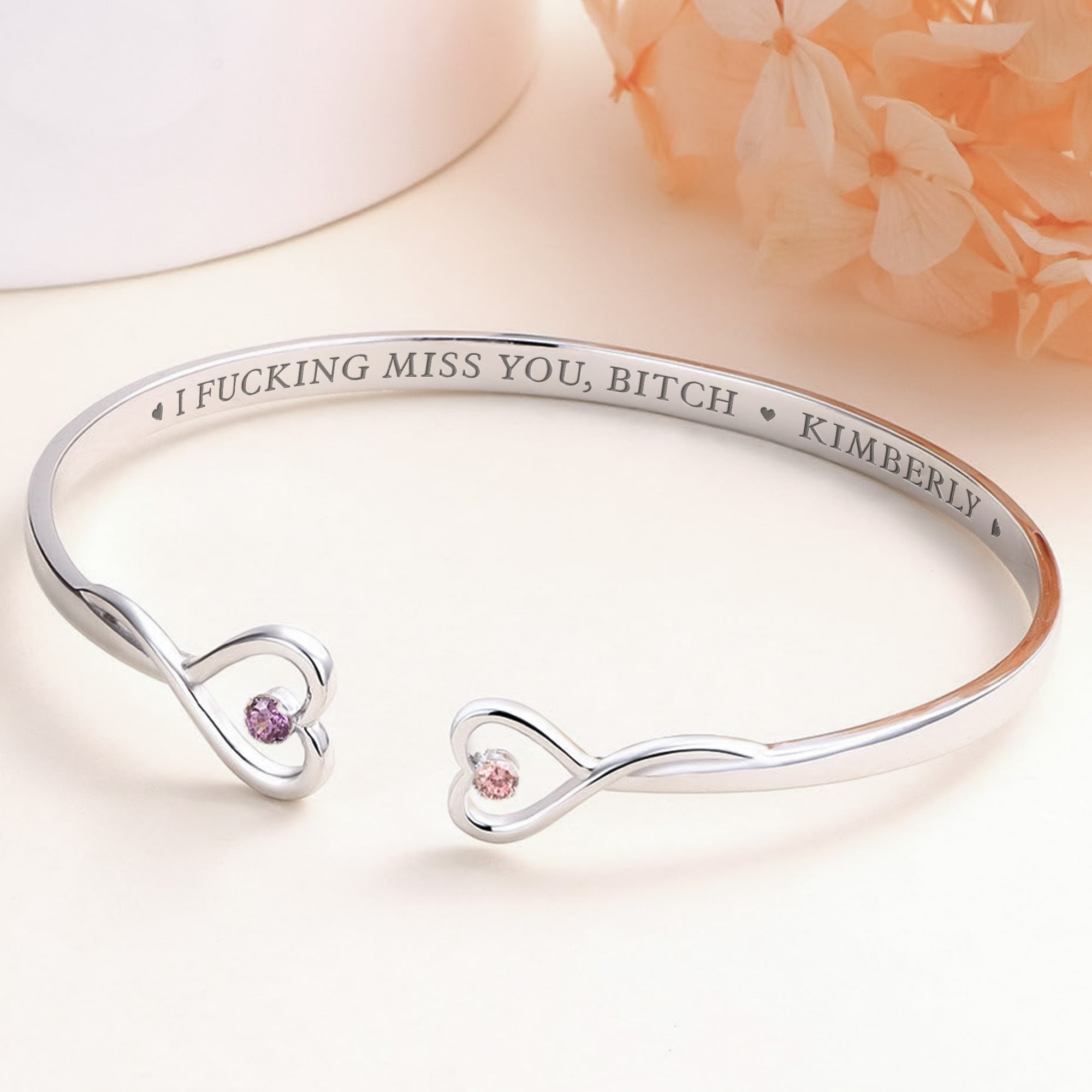 Loveyoufancy I F*cking Miss You Long Distance Relationship Gift - Personalized Heart Bracelet