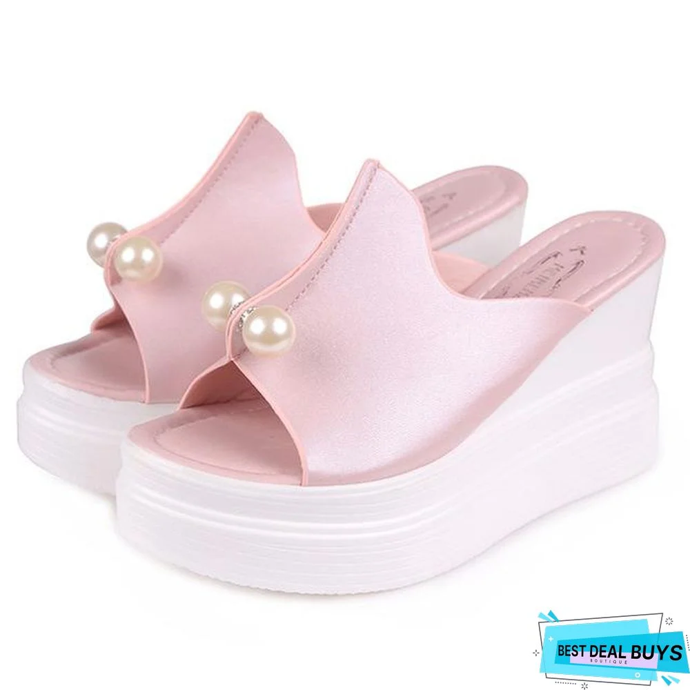 Women Summer Sandals Slippers Beach Shoes String Beads Platform Sandals