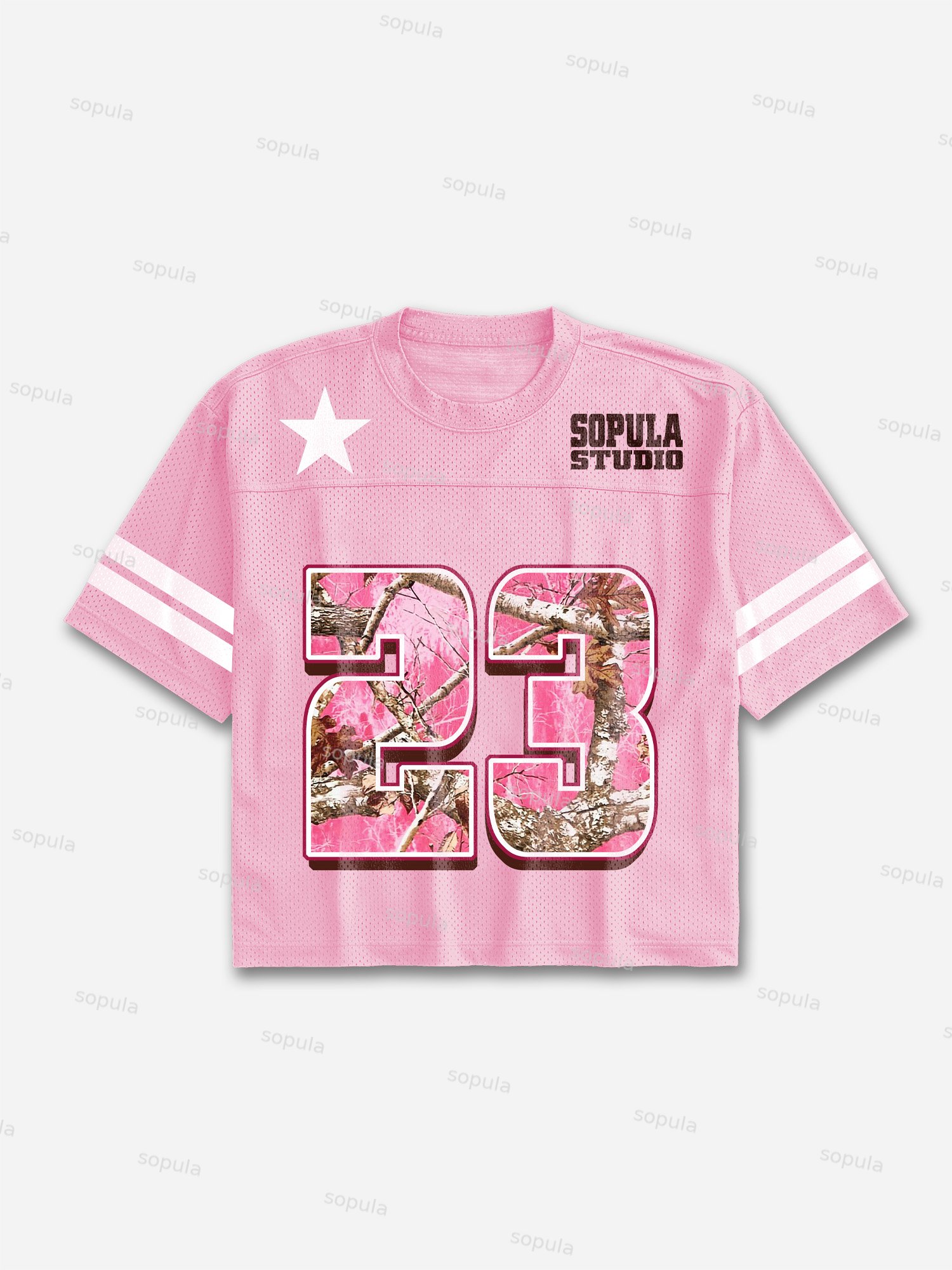No.23 Pink Camouflage Print Blokecore Mesh Football Jersey T-shirt - Sopula｜Premium Graphic Tees & Graphic Clothing