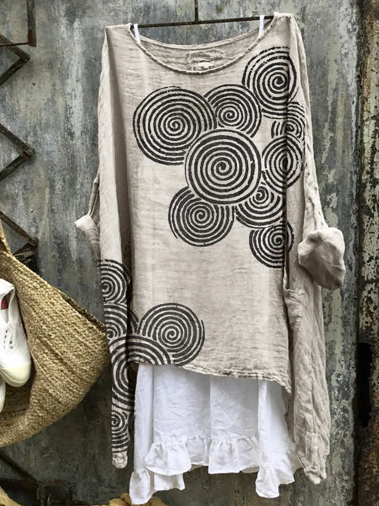 Sea Waves Ripples Japanese Lino Art Linen Blend Tunic