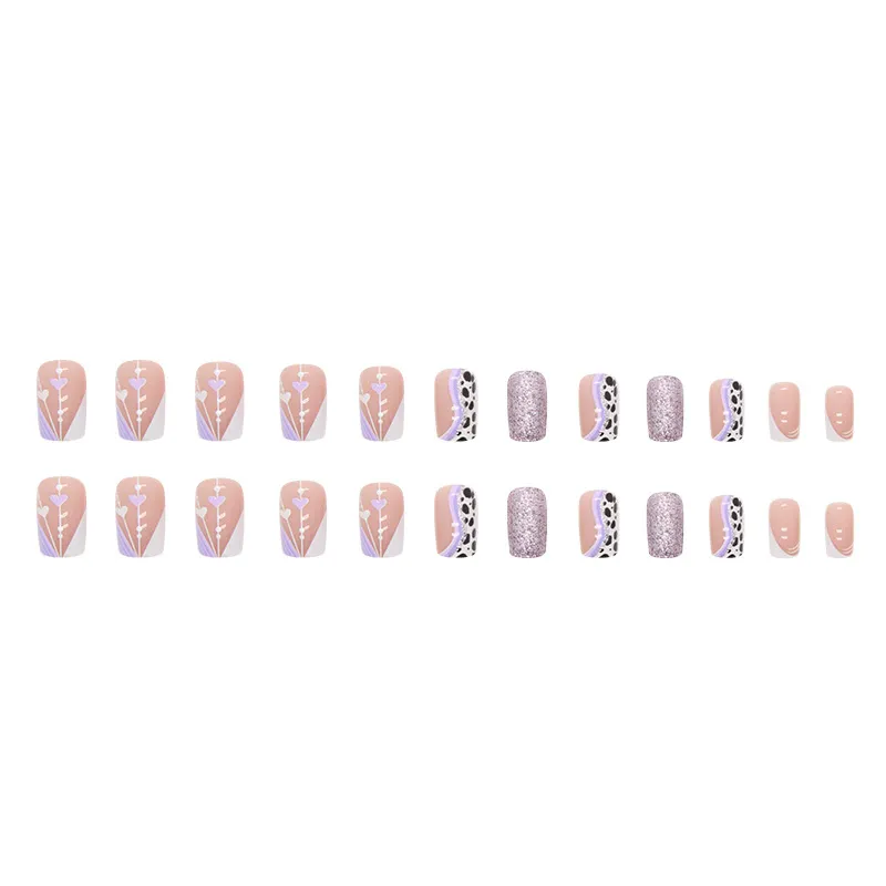 Churchf Churchf Long Sweet Sister Fashion Nail Cow Lines Love Fake Nail Pink Tender Girl Wind Wear Nail
