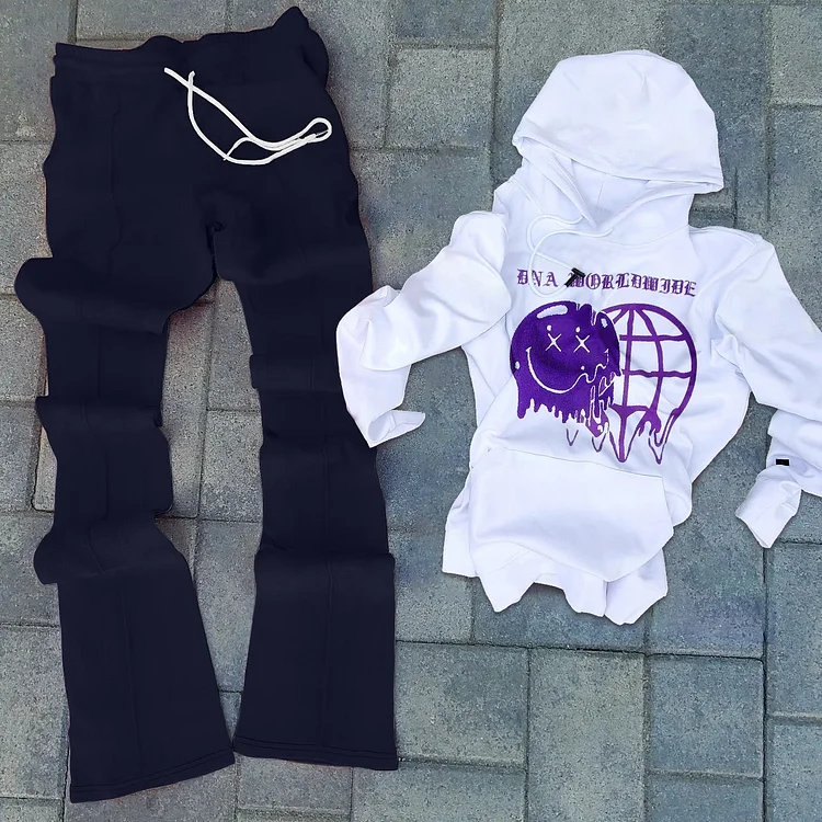 casual star pattern hoodie set