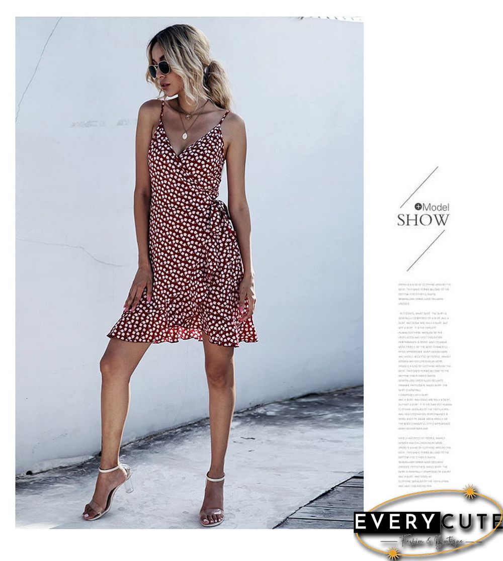 Summer Printing Irregular Ruffled Suspenders Dress Women